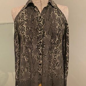 Silk grey and black snake print shirt.